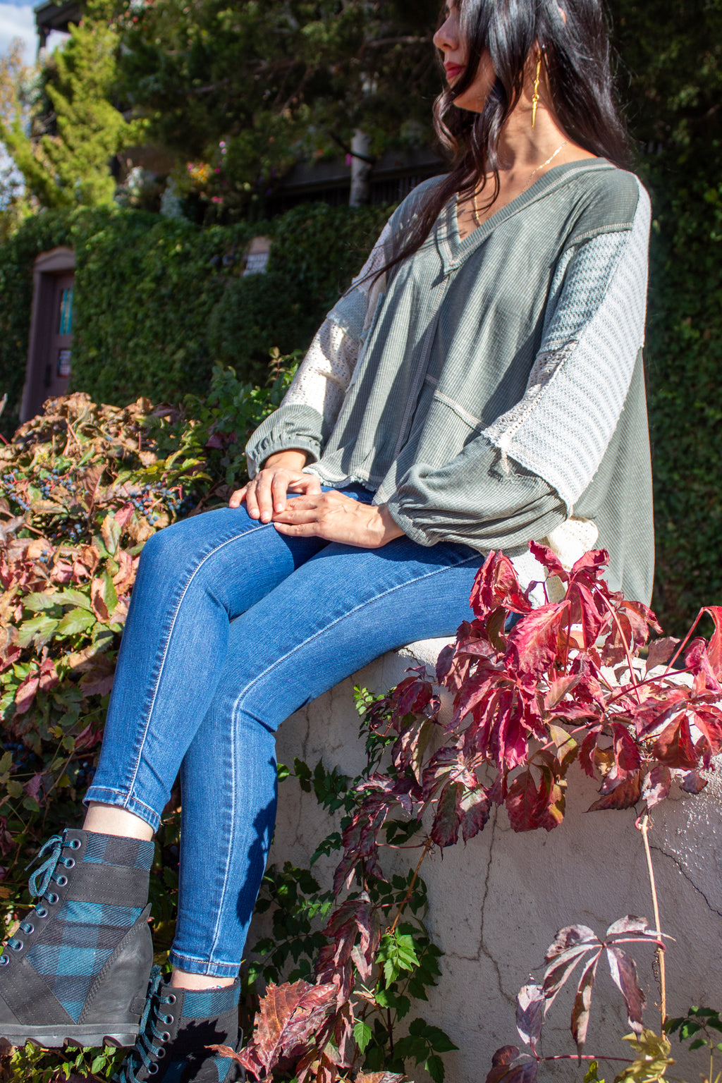 Teal oversized patched long sleeve shirt