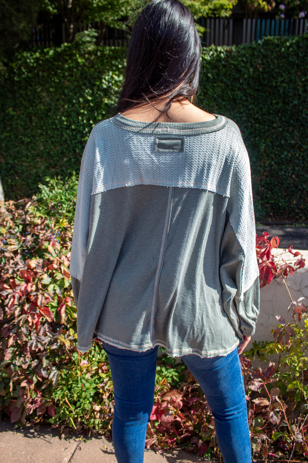 Teal oversized patched long sleeve shirt