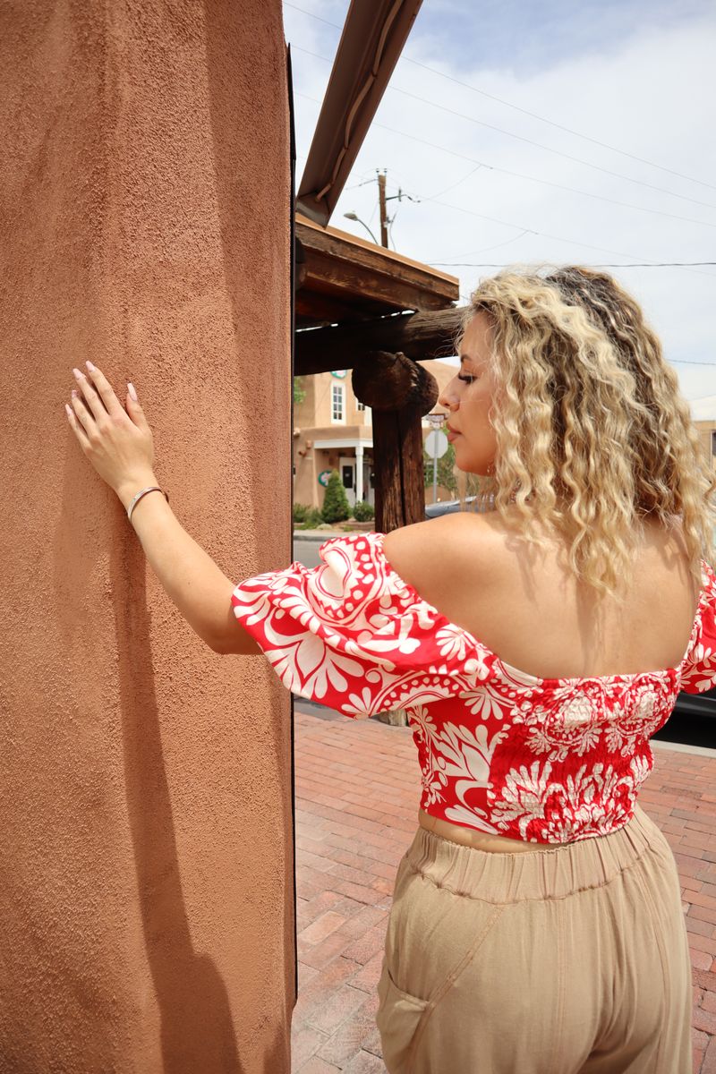 Red chic off-the-shoulder blouse