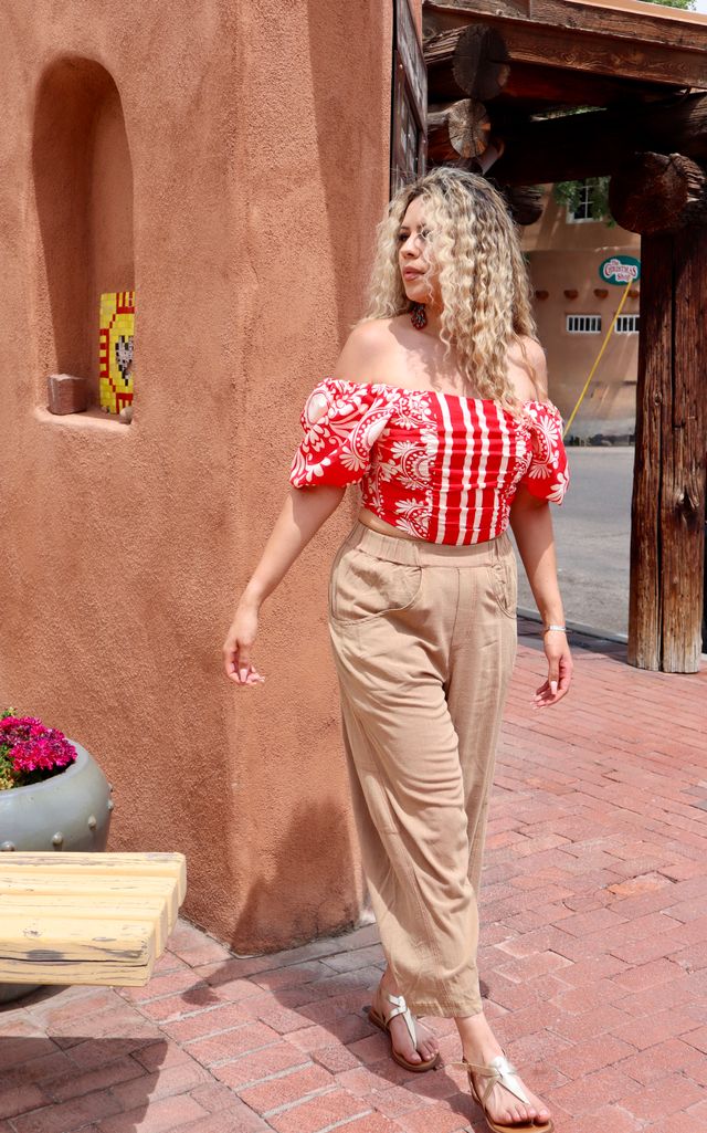 Red chic off-the-shoulder blouse