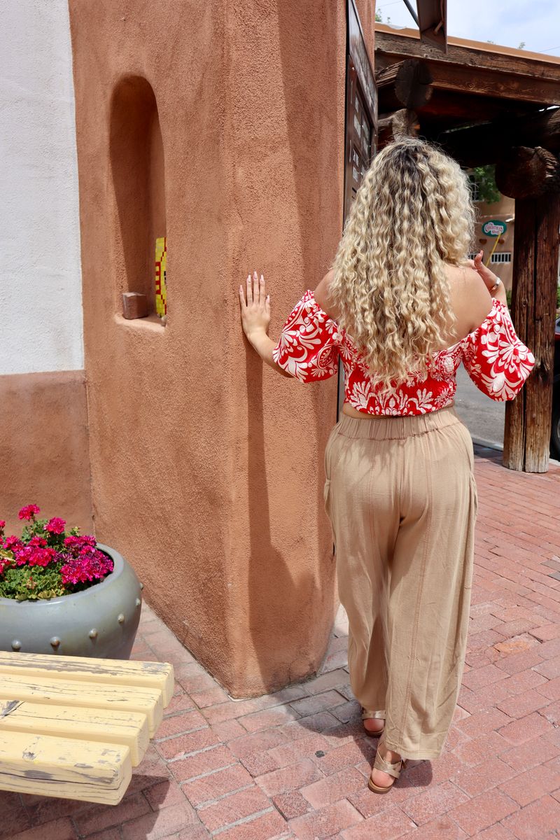 Red chic off-the-shoulder blouse